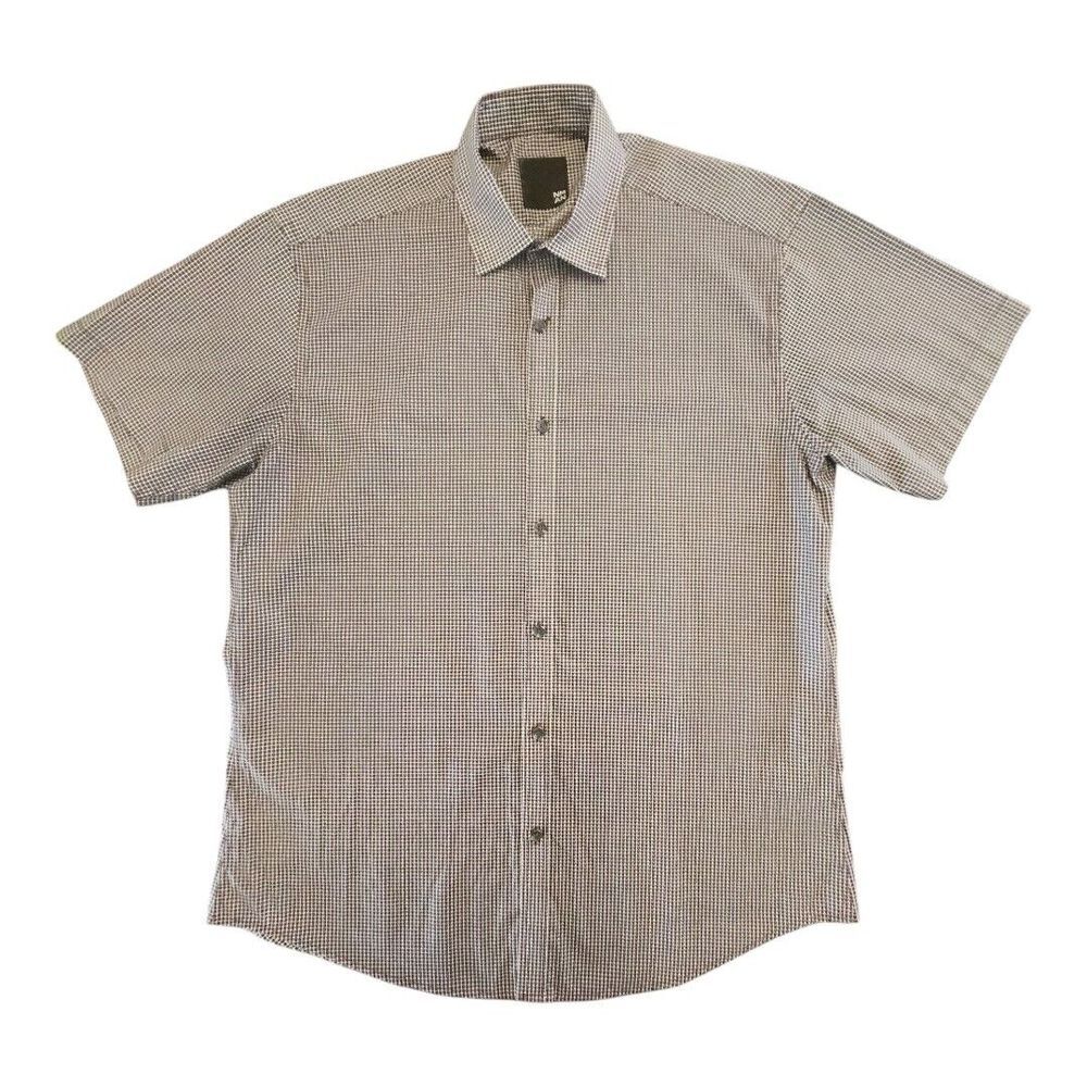 NWOT Nicole Miller Shirt‎ Men's Medium Dark Brown/Red Button Down Short Sleeves